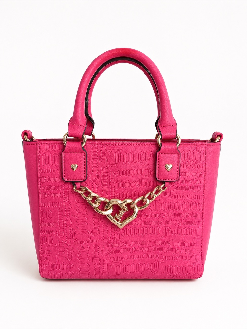 Juicy Couture Bright Pink Embossed Satchel with Gold Heart Chain